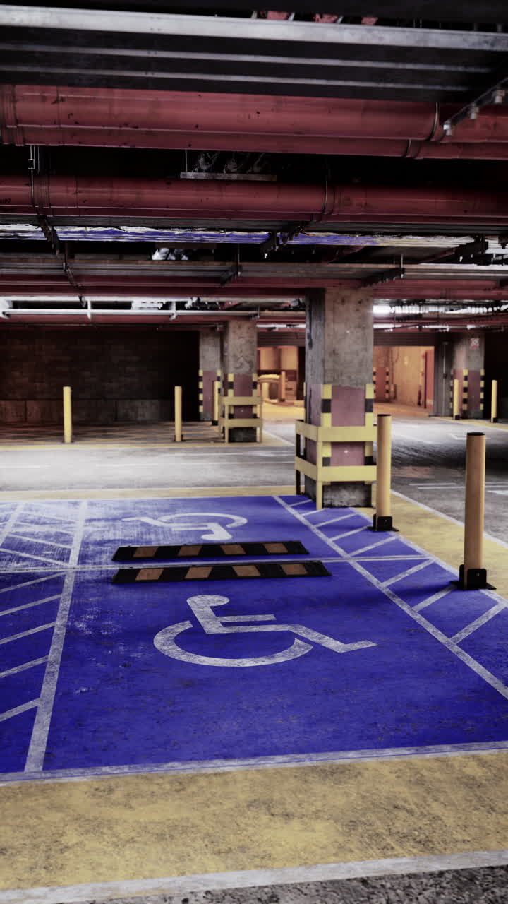 Handicapparkeringsplads i et parkeringshus.