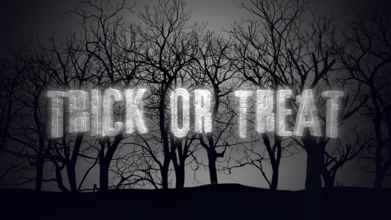 truco o tetina con bosque místico y niebla en la noche