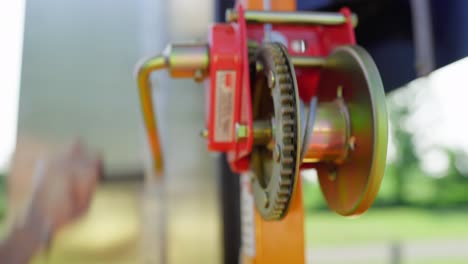 close up of a gear handle turning