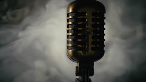captivating close-ups of a vintage microphone surrounded by mystical smoke, evoking a retro vibe and the essence of live performance moments