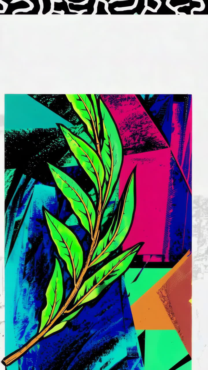 Vibrant Abstract Botanical Illustration with Green Branch