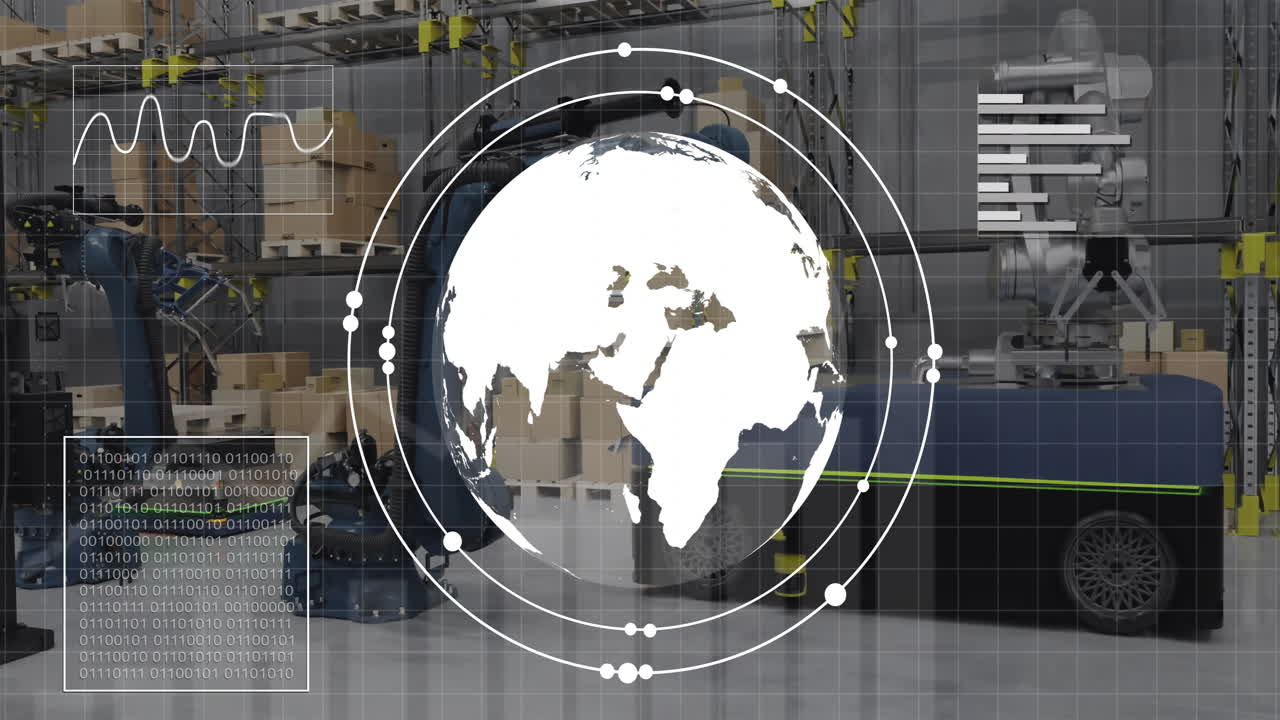 Animation of diagrams and data processing over machines working in warehouse