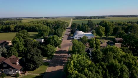 aerial clip of small town in midwest during summer