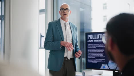 Business presentation about pollution and climate change