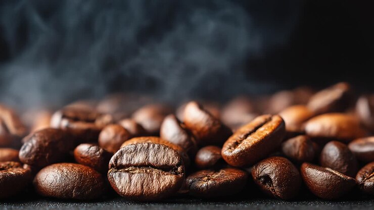 A Beautiful Close-Up of Rich, Aromatic Coffee Beans Sitting in a Dark Setting, Evoking a Sense of Comfort and Inviting You to Savor Their Flavorful Essence