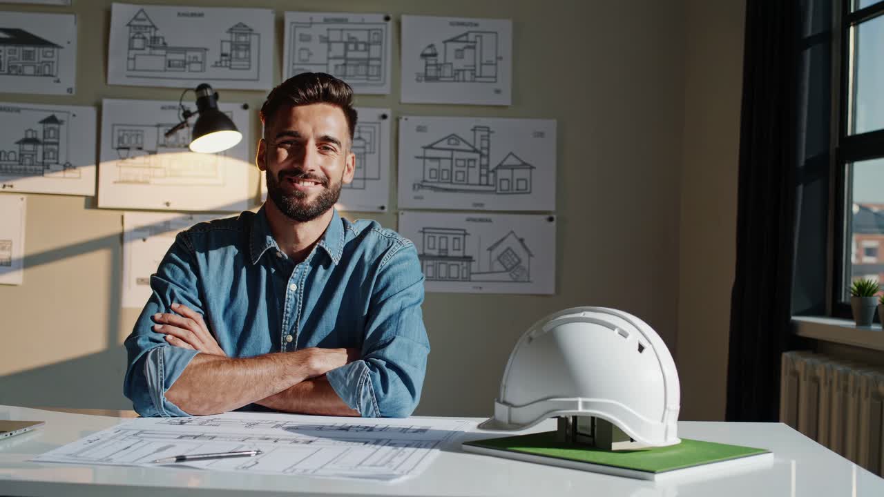 arquitecto sonriente en el trabajo