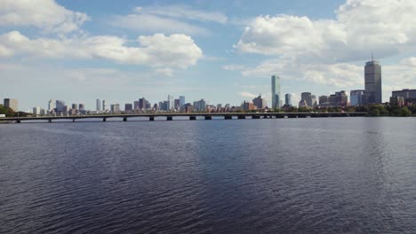 Aerial-Flyover-Of-Charles-River-In-Boston,-Massachusetts