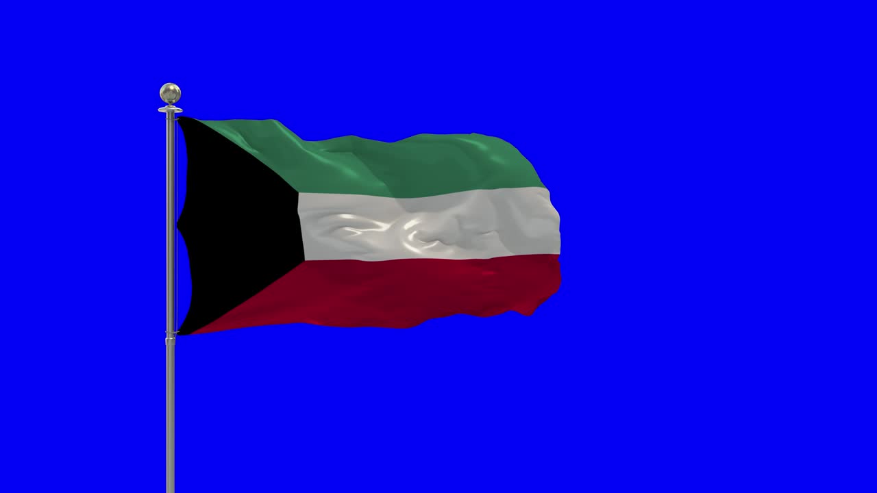 kuwait ilustración en 3d de la bandera ondeando en un poste con croma