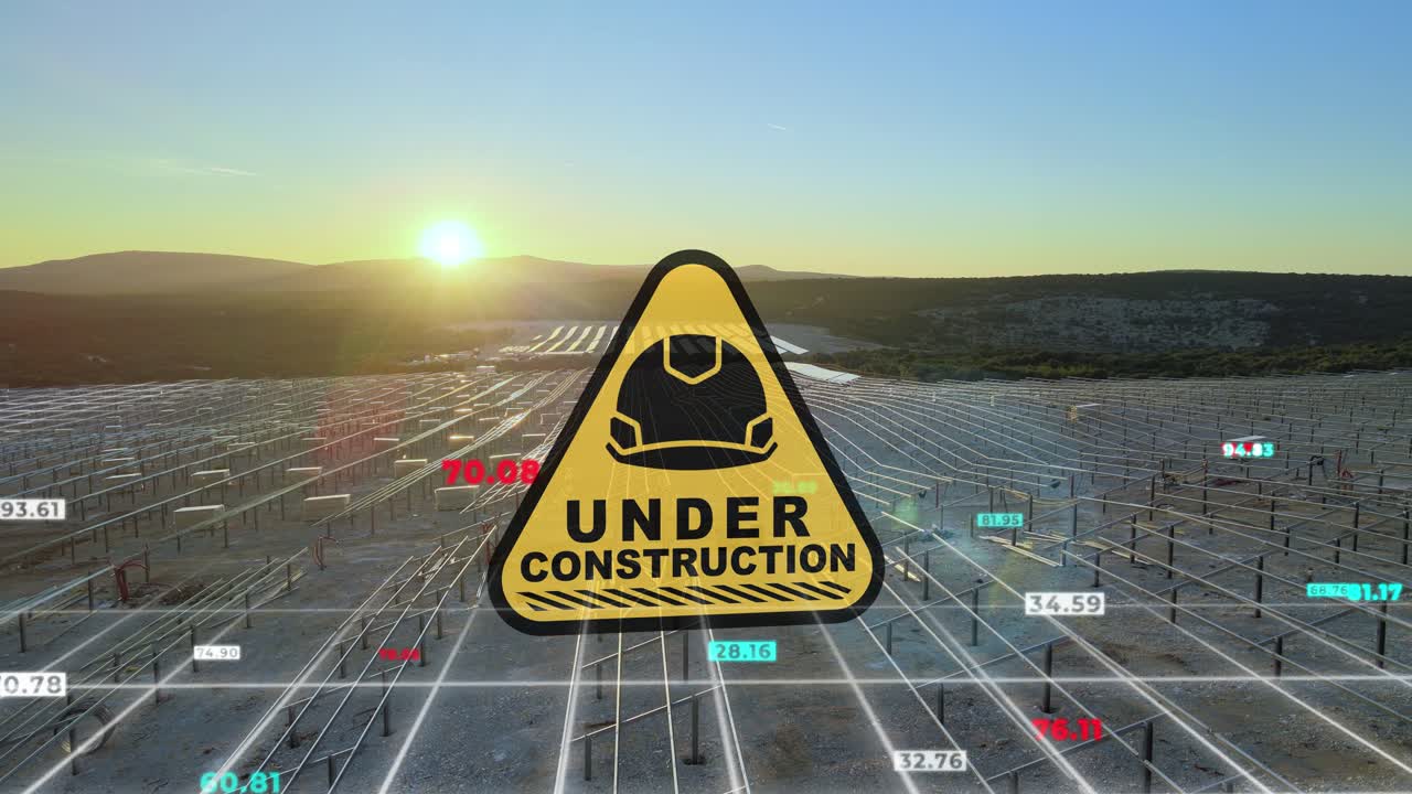 태양광 분야 프로젝트 현장 앞 에 있는 건설 표지판 과 인포그래픽