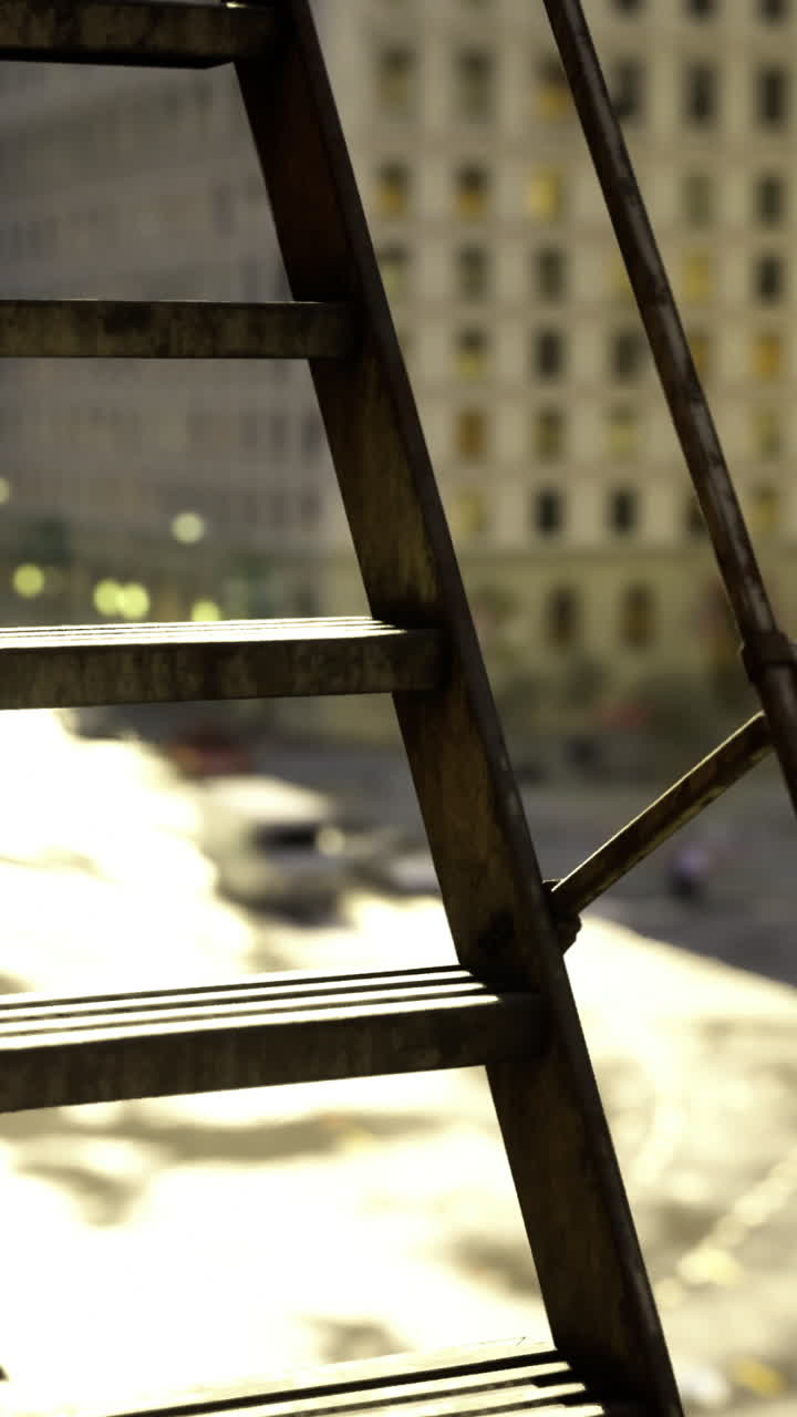 Urban view from a fire escape ladder during bright daylight hours