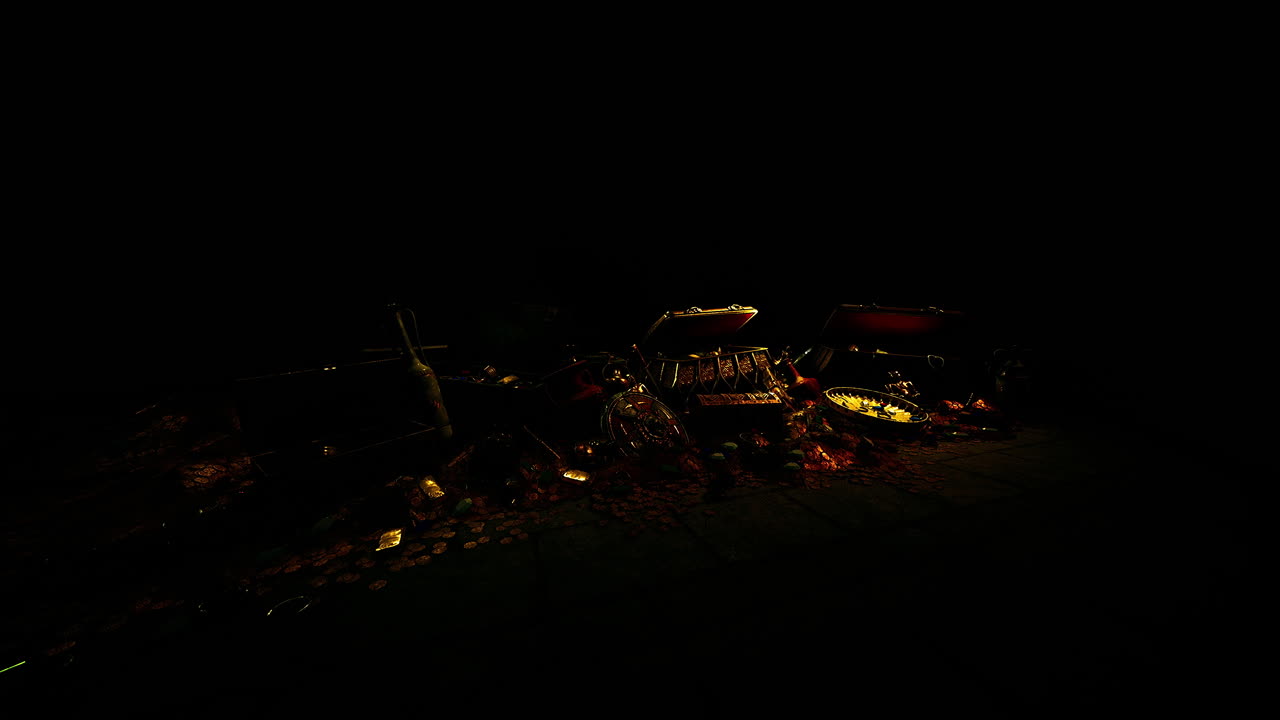 많은 보물 이 있는  ⁇ 은 나무 상자 를 열어