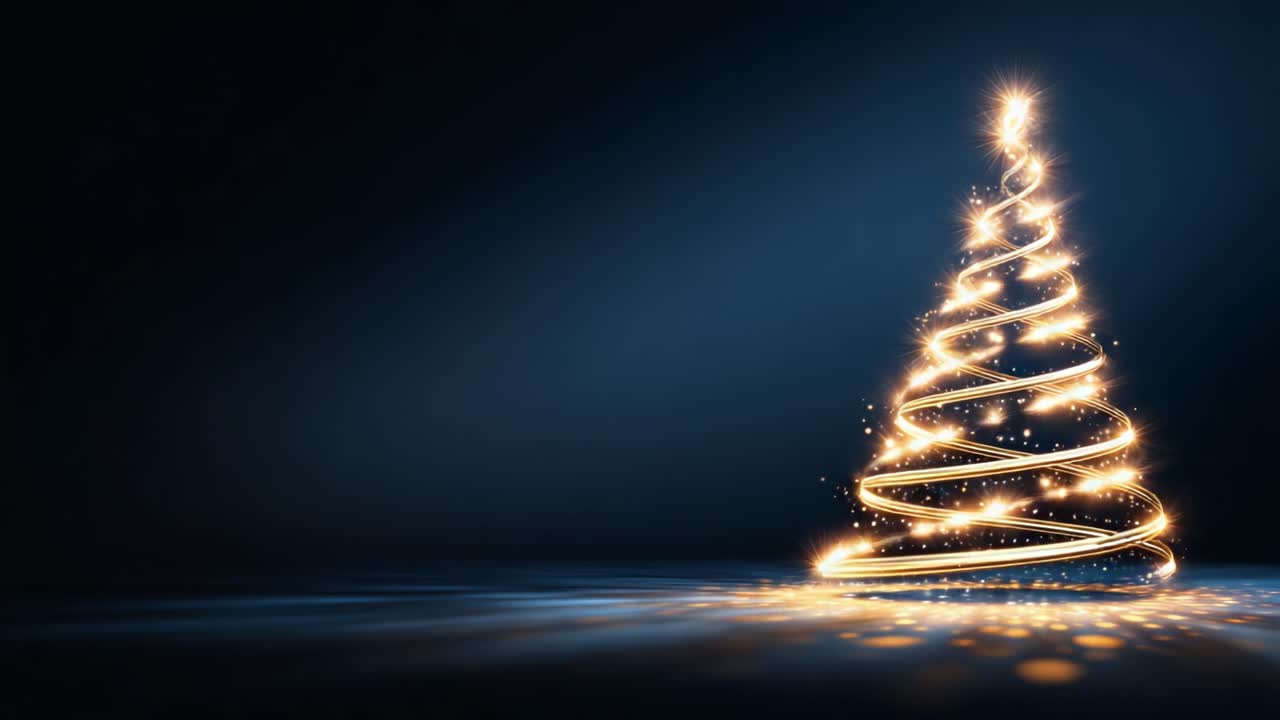 A Stunning Display of a Twinkling Christmas Tree Glowing in the Dark, Bringing Holiday Cheer with Its Sparkling Lights and Whimsical Shape, Perfect for Festive Celebrations