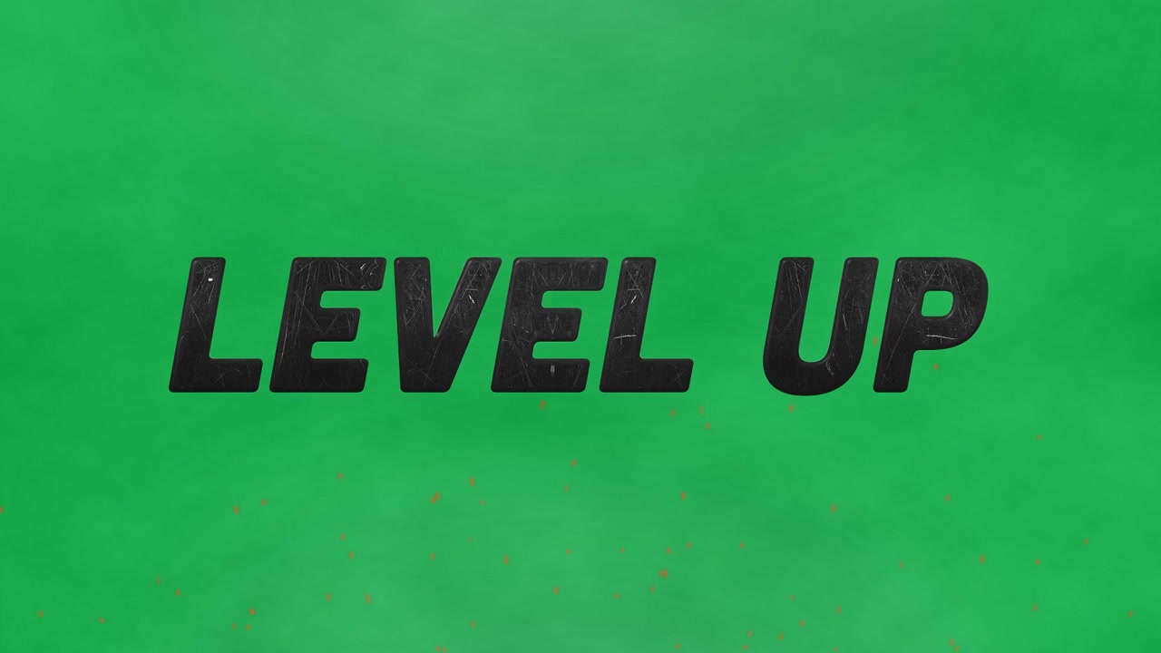Animasi Teks Level Up di Latar Belakang Hijau