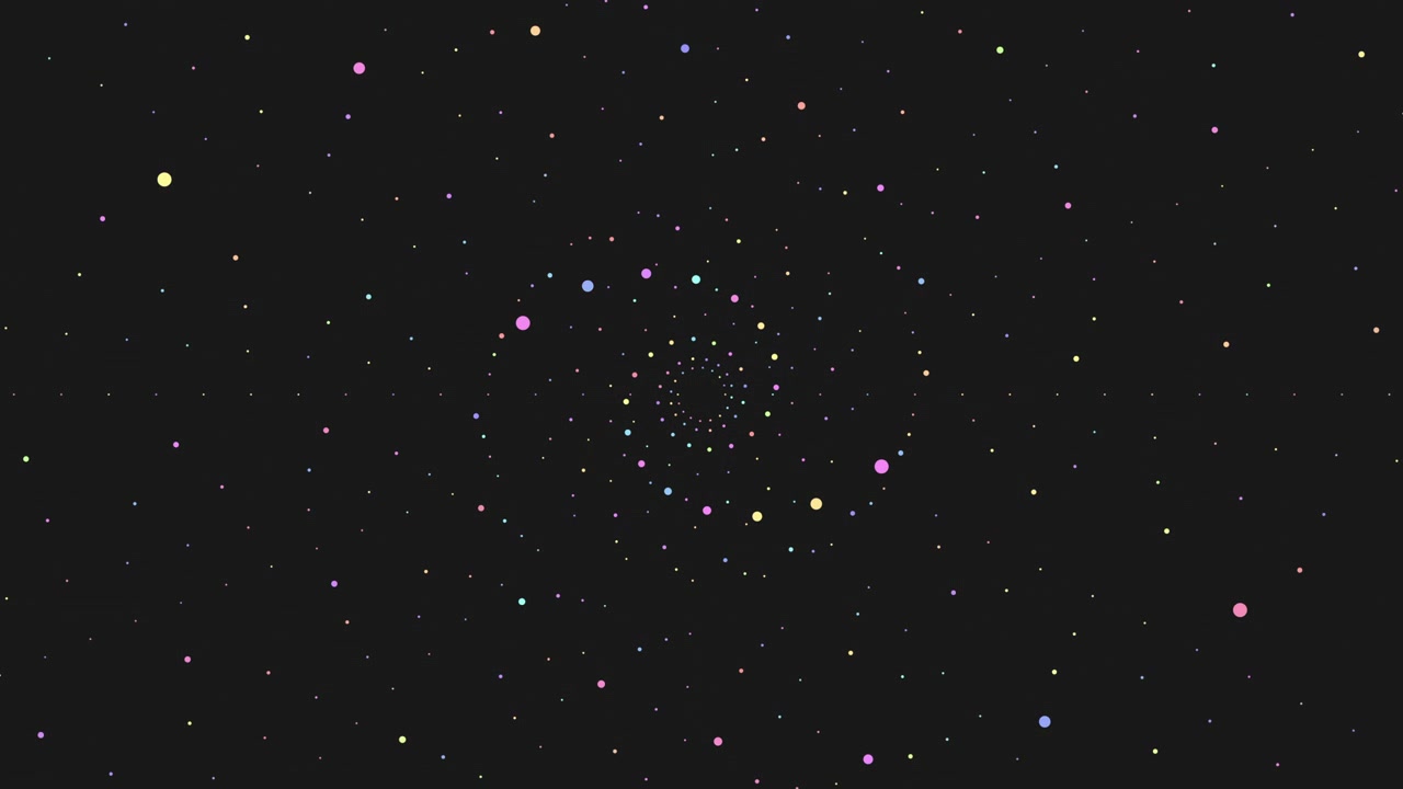 Spiral neon dots on dark space
