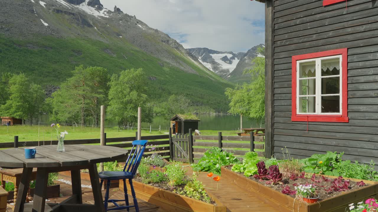 Scenic Mountain View with House and Garden