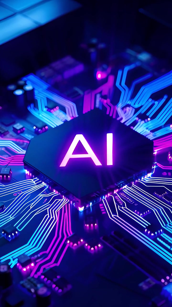Sfondo Tecnologico Futuristico con Scheda Madre e Chip AI 4K