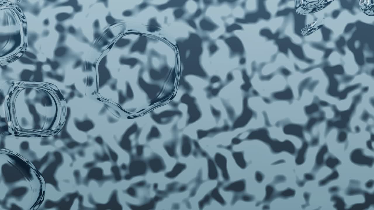 Clear Liquid Shapes Falling and Bouncing on Textured Blue Background