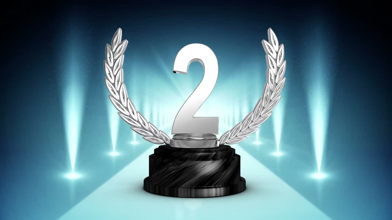 블루 스테이지에서 조명 비디오와 함께 2위 트로피