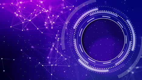 animated circle hud interface on blue background with plexus dots and lines. futuristic technological looped element. copy space.