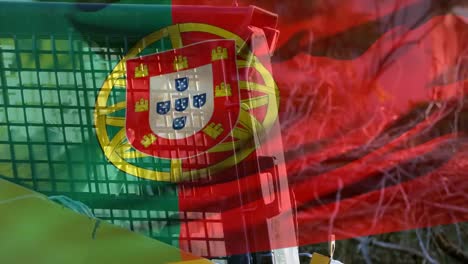 portugal flag over site worker man driving construction machine.