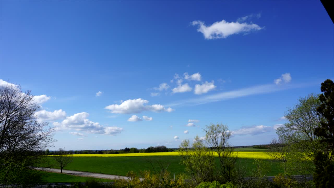 Timelapse of clouds and a rapeseed field. Spring. 
Timelapse af skyer og en rapsmark.