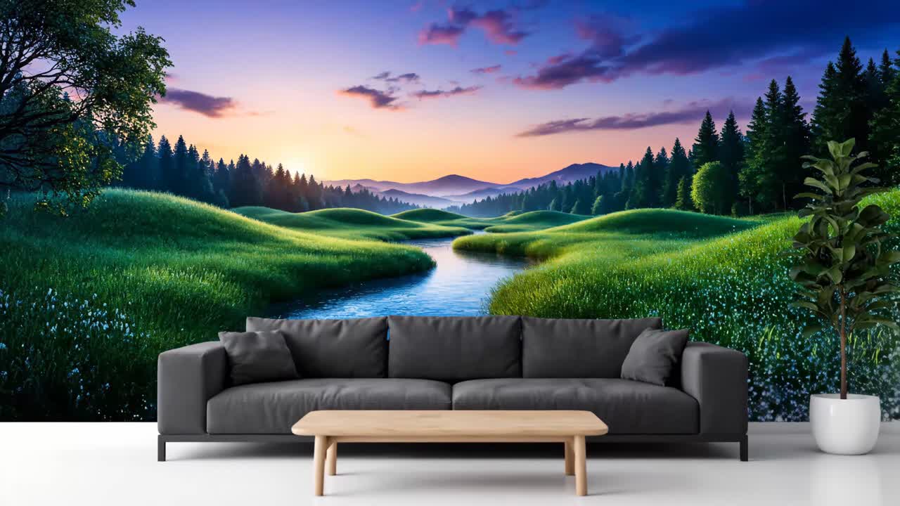 Modern living room with nature-inspired wall art