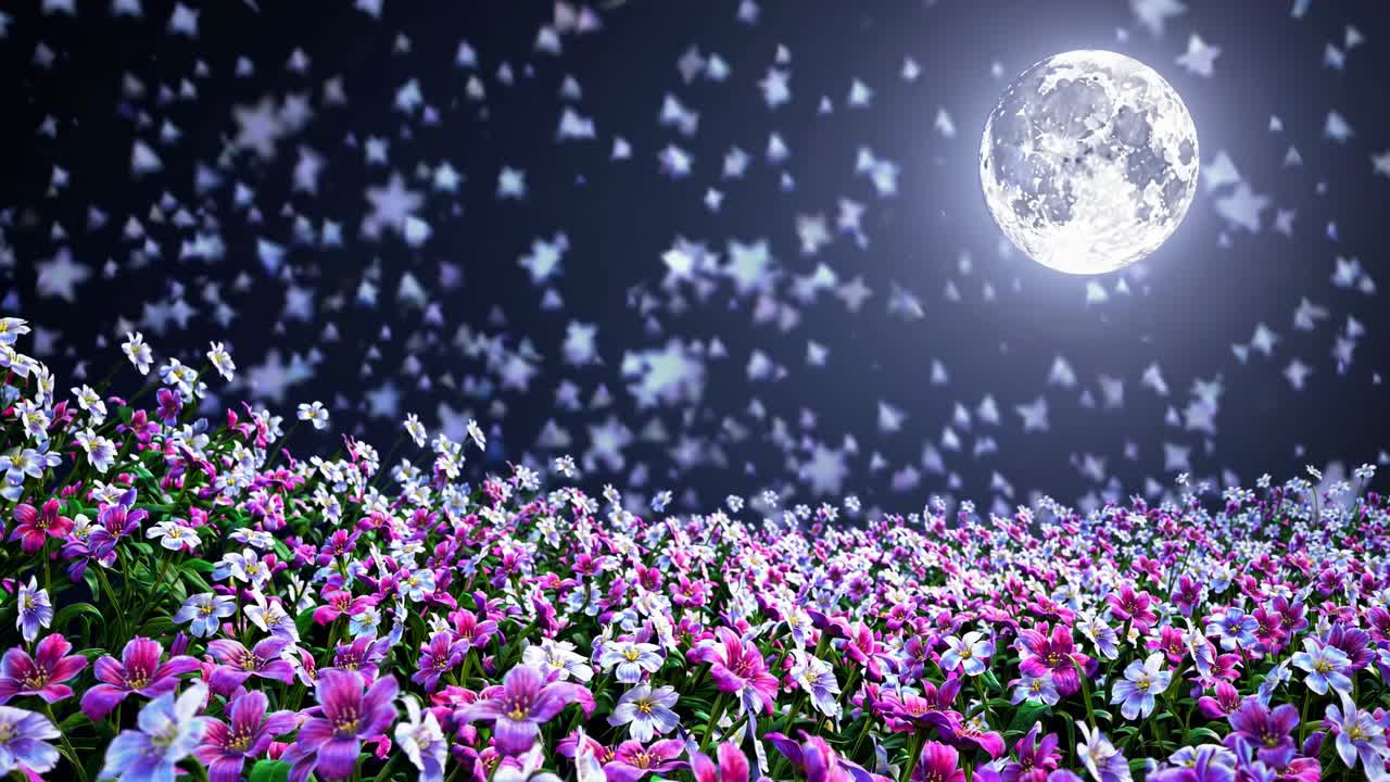 보름달 아래의 마법의 야간 정원