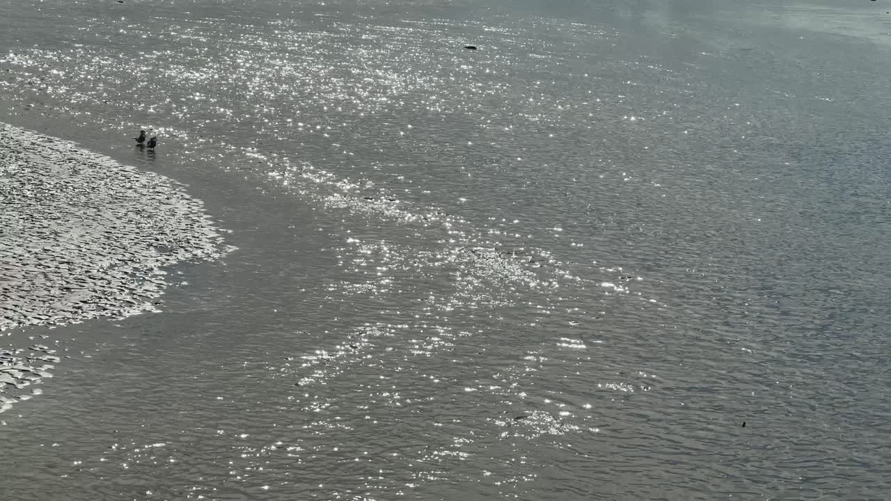 The sun causing a shimmer and shine on the surface of the water on a lagoon in Milnerton, near Cape Town, South Africa.