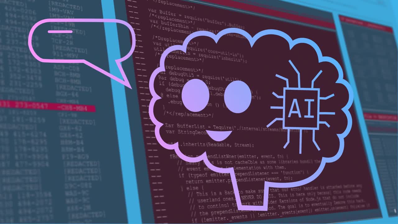 Animation of ai text and icon and data processing