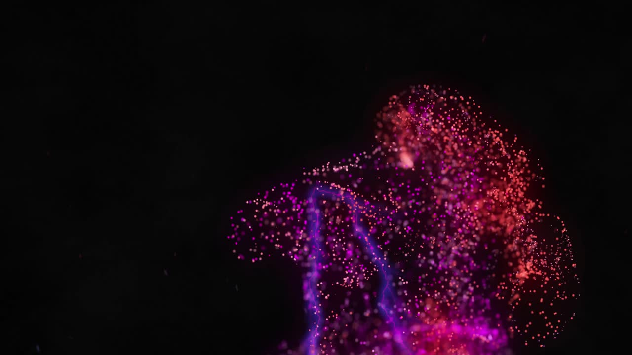 animación de relámpagos azules brillantes sobre partículas rosadas flotantes en la pantalla oscura