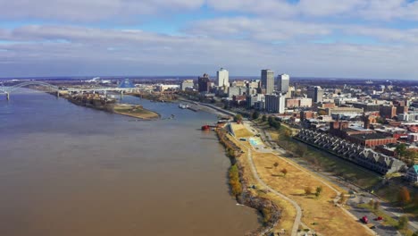 aerial video of memphis, tennessee over the mississippi river. video was taken in november under partly cloudy skies.