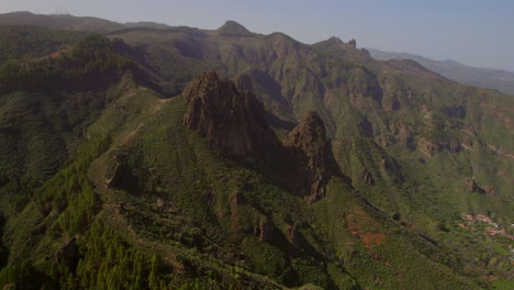 roque chico and roque grande: panoramic aerial view of these rock formations on the island of gran canaria on a sunny day