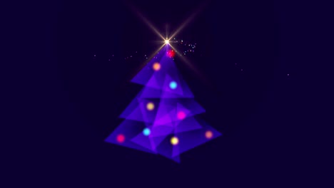 animación de un árbol de navidad púrpura brillante y decoraciones de navidad sobre un fondo púrpura