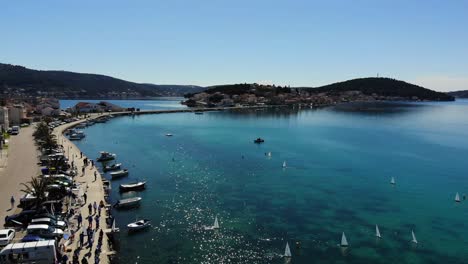 A-drone-video-of-remote-controlled-sail-boat-championship-in-Rogoznica,-Croatia