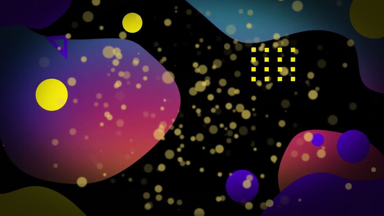 Animation of spots and abstract shapes moving on black background