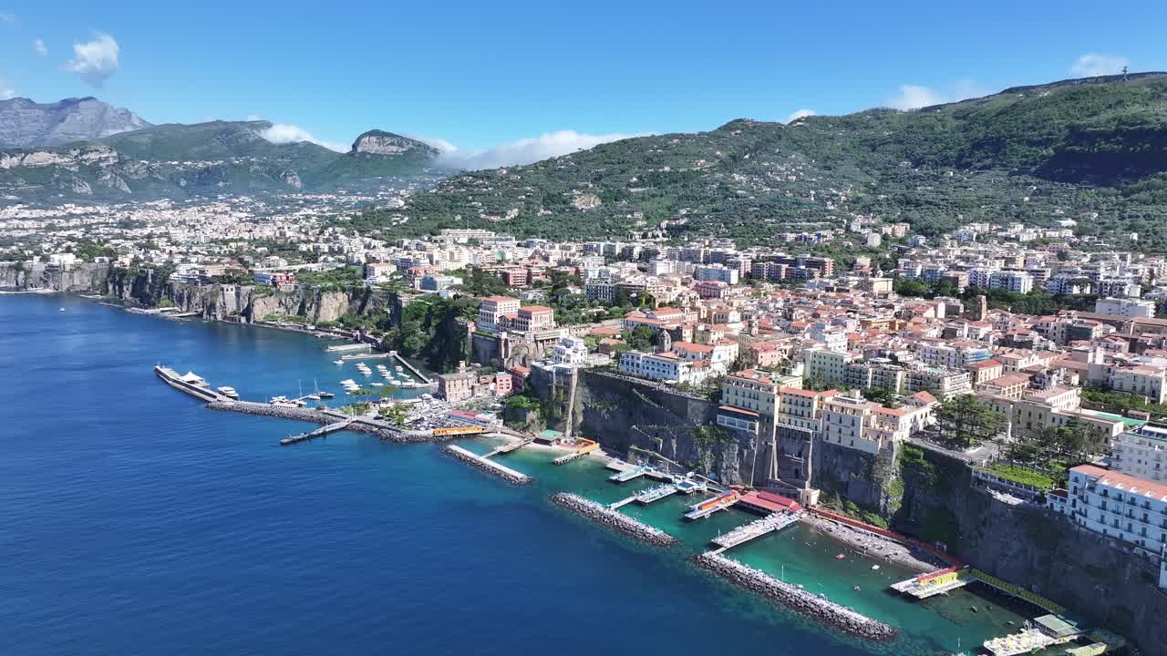 Sorrento Beach At Sorrento In Naples Italy. Coastal City. Waterfront Landscape. Sorrento Beach At Naples Italy. Beach Scenery. Medieval Buildings. Sorrento Skyline. Amalfi Coast