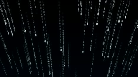 strings of 0 and 1 fall from top to bottom in data matrix created in cyberspace.