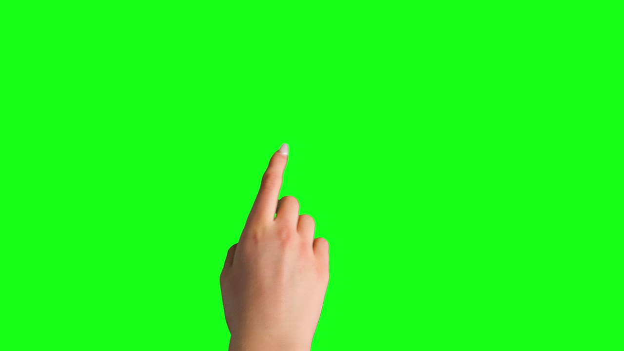 Hand swiping through a digital screen on a green screen background