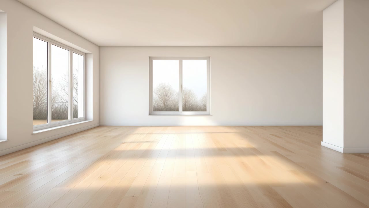 Empty Modern Room with Hardwood Floors and Natural Sunlight