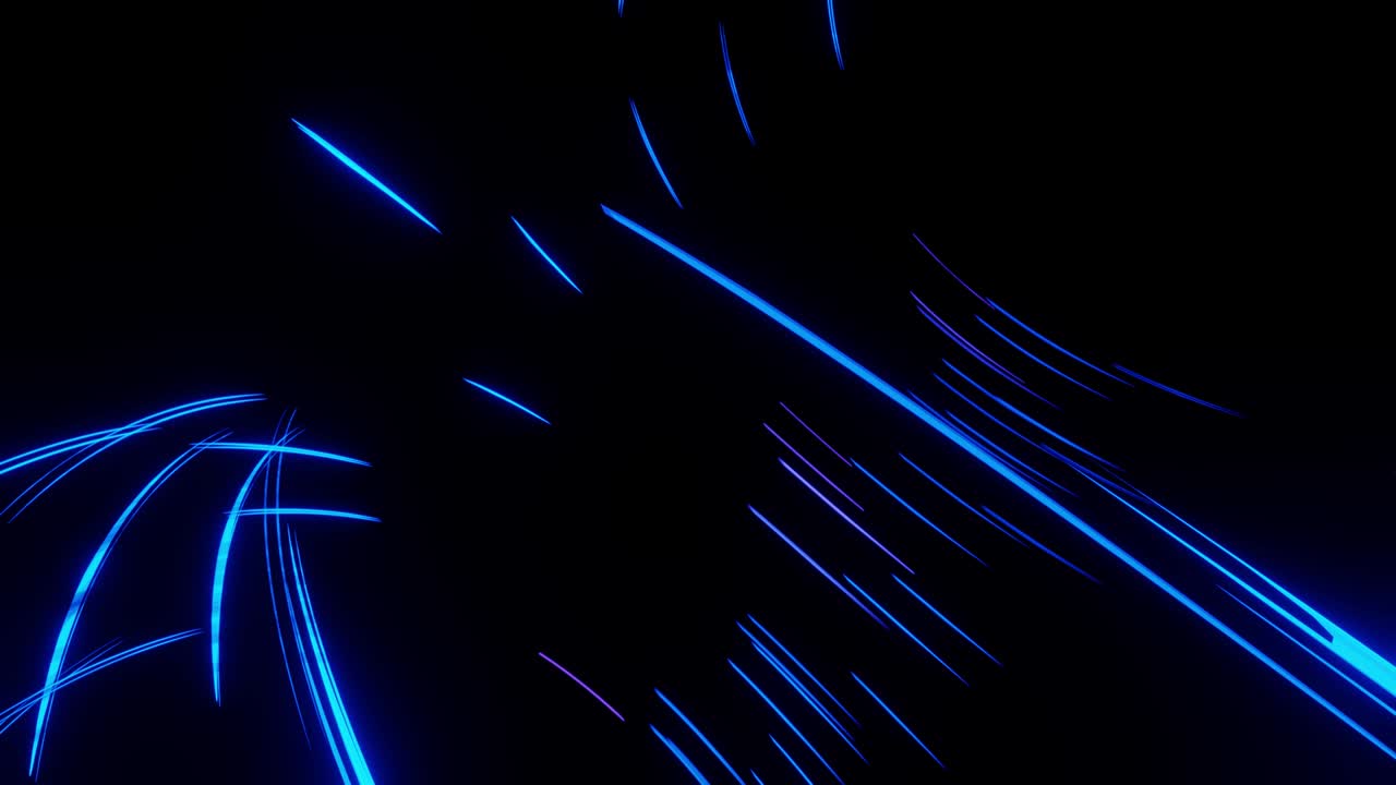 Light stripes moving fast over dark background and are reflected in the floor