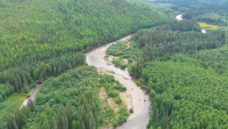 4k drone video of winding chena river near chena hot springs, alaska