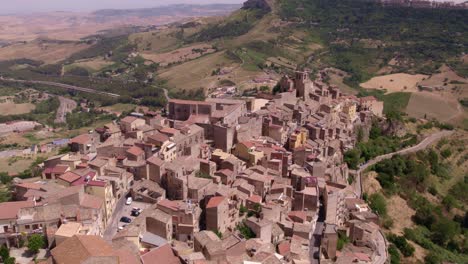 aerial view of calascibetta, a city in the province of enna, sicily, italy