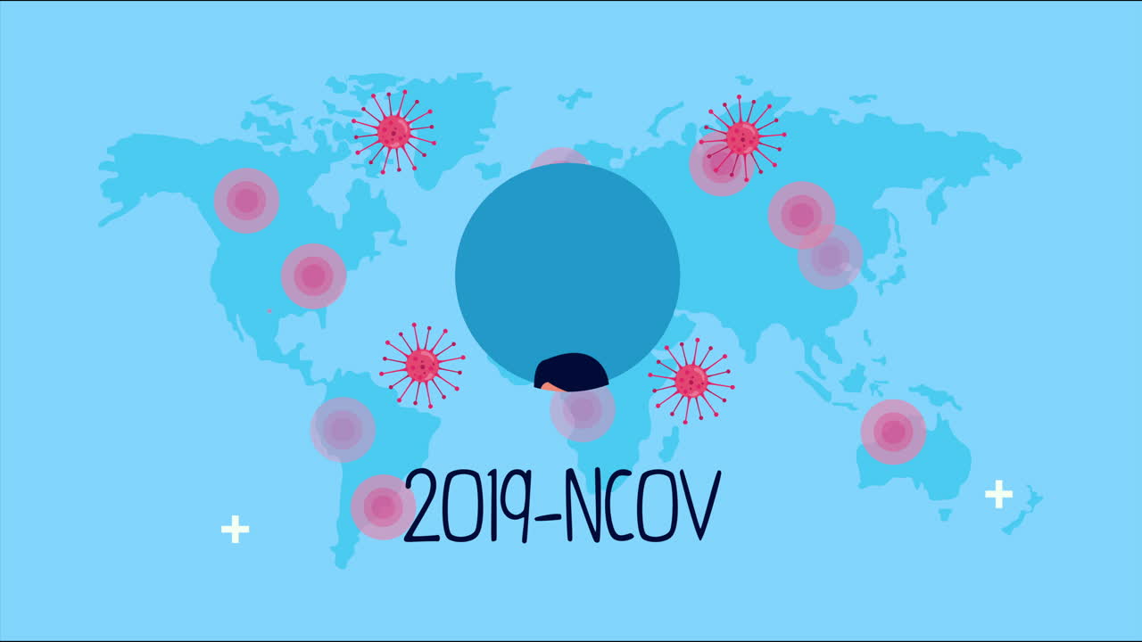 코로나19 입자 및 지구 지도를 가진 환자