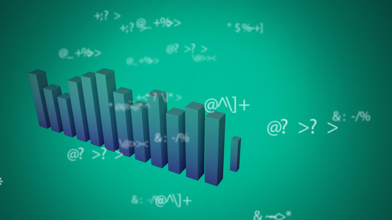 Animation of digital interface with symbols chaning, financial data processing and statistics record