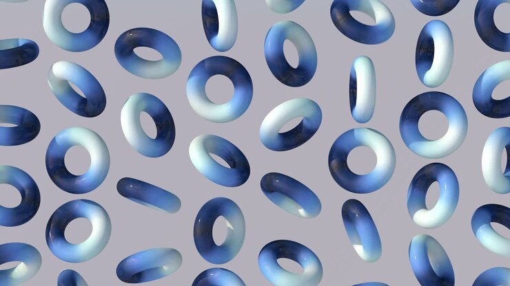 White and blue glossy ring rotating. Abstract animation, 3d render.