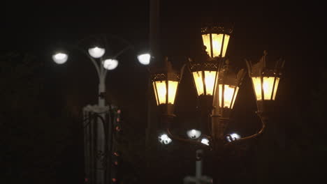 vintage street lamps at night