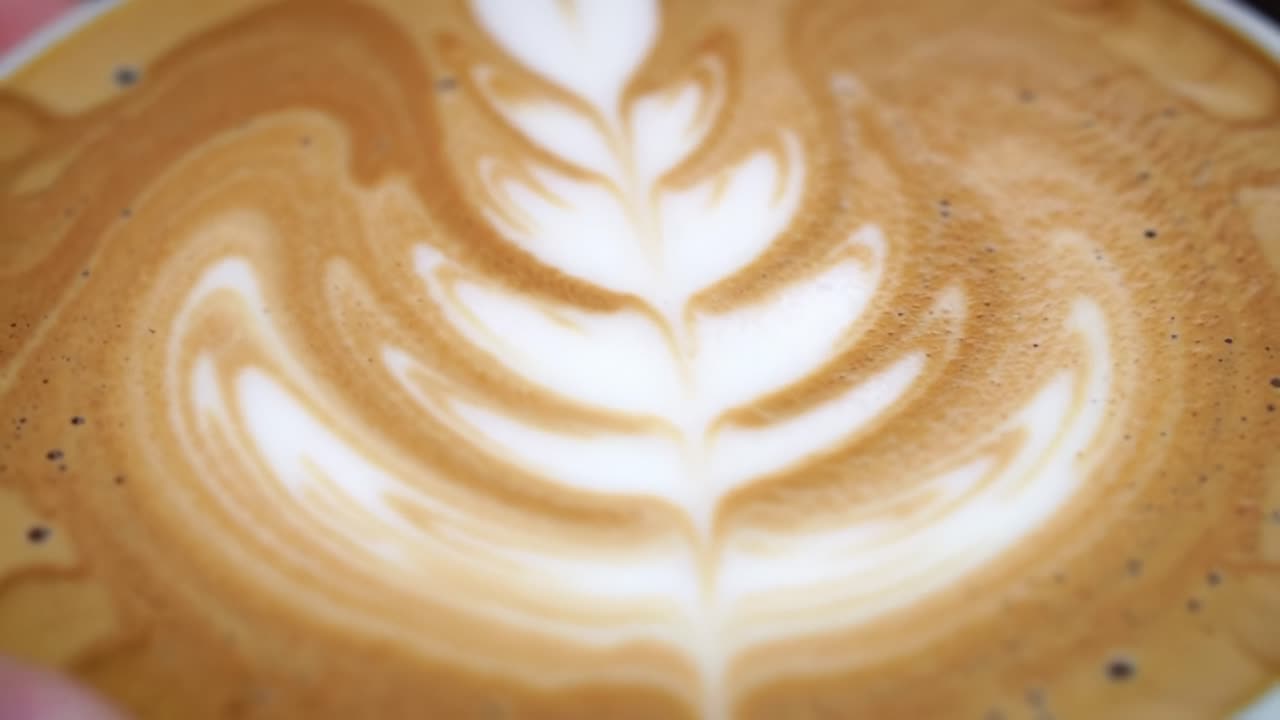 Beautifully Crafted Latte Art Featuring Intricate Leaf Design in Creamy Foam on a Smooth Coffee Surface Captured in Two Distinct Frames