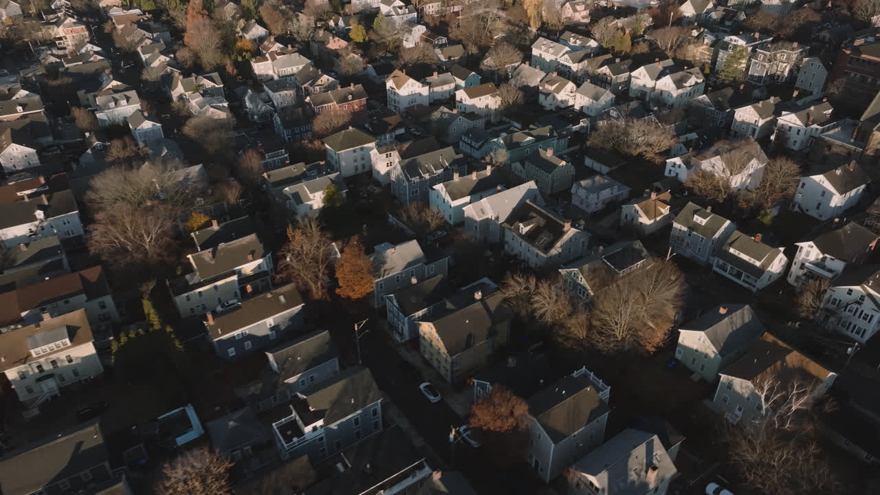 Vista aerea di case a Providence, Rhode Island. Foto scattata in una mattinata autunnale