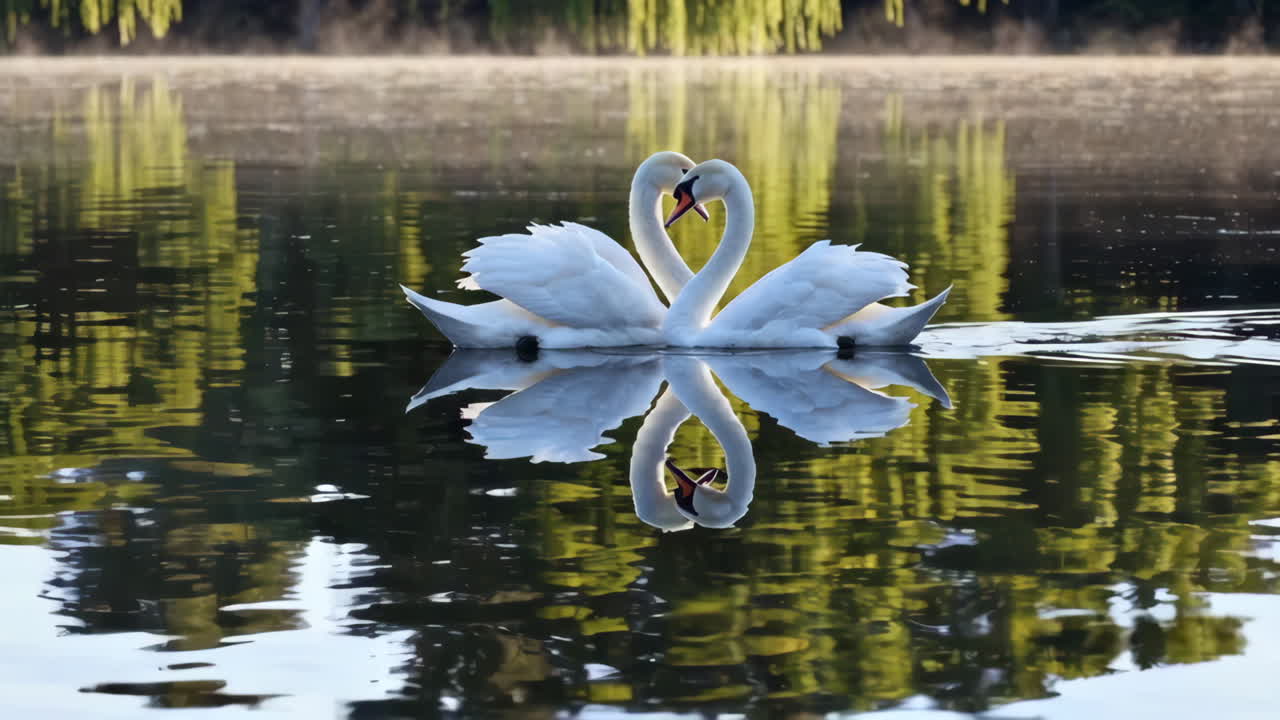 dos cisnes en forma de corazón