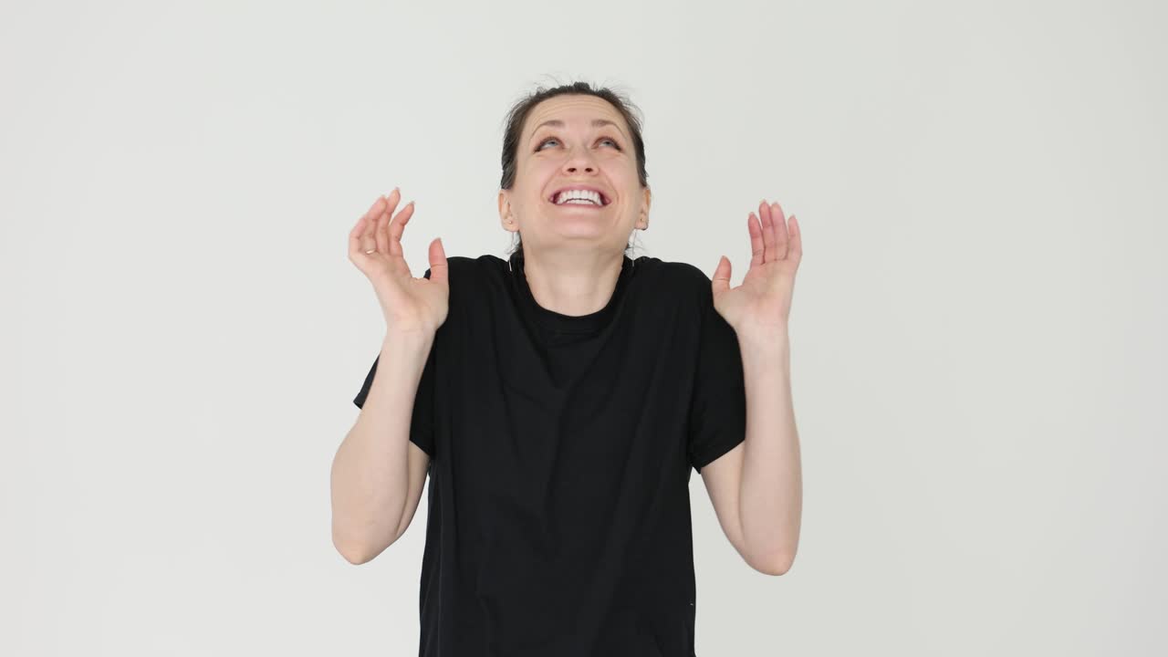 Woman expressing surprise, joy, and excitement